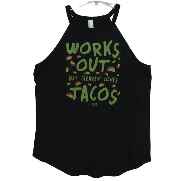 Tank Top Womens Sz Large Works Out But Clearly Loves Tacos -District Perfect Tri - Picture 1 of 9